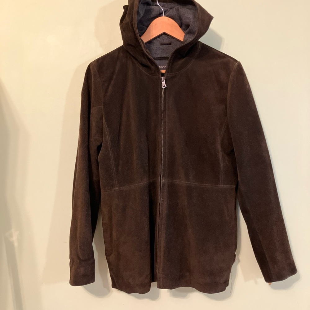Banana Republic Womens Genuine Leather Jacket Hooded SZ Medium Adult Full Zip